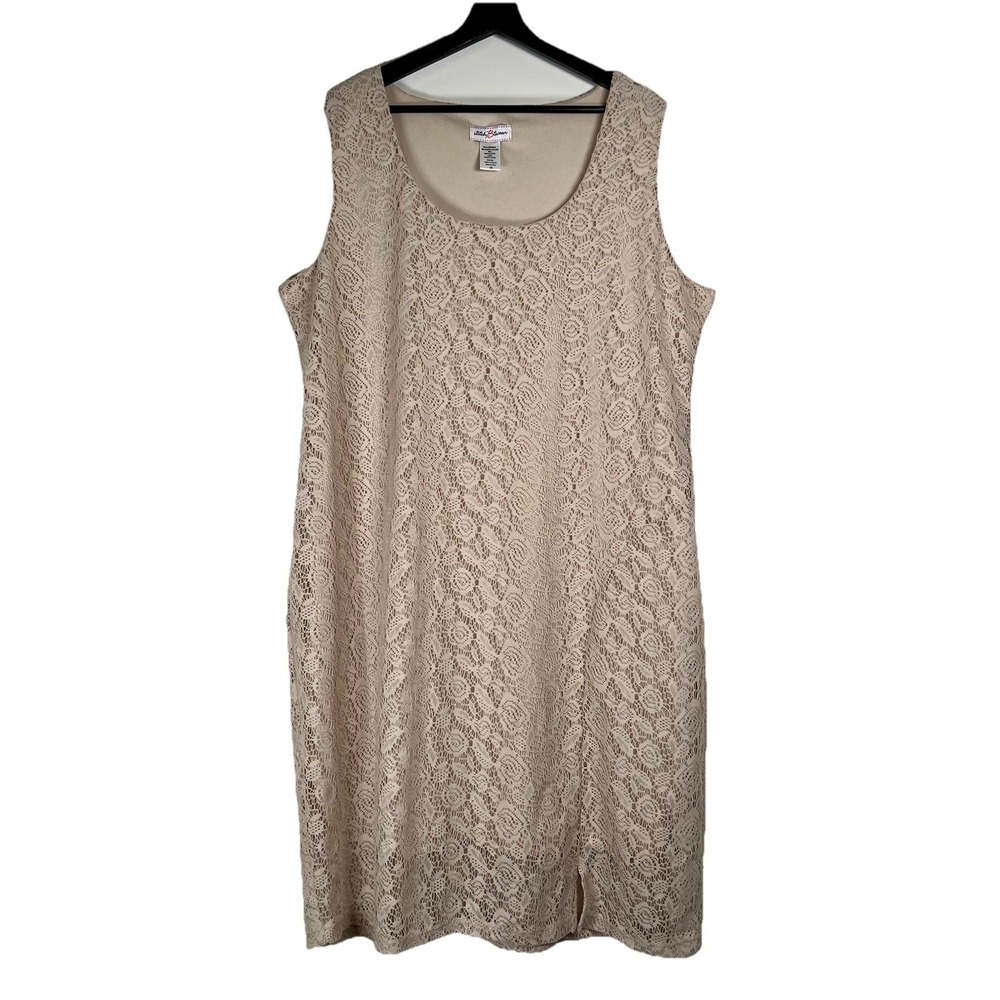 Stitch‎ Btween Women's Lace Dress 3X Tan Sleeveless Shift Wedding Semi-formal